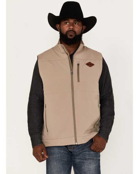 Cinch Men's Solid Concealed Carry Zip-Front Softshell Vest , Beige/khaki, hi-res