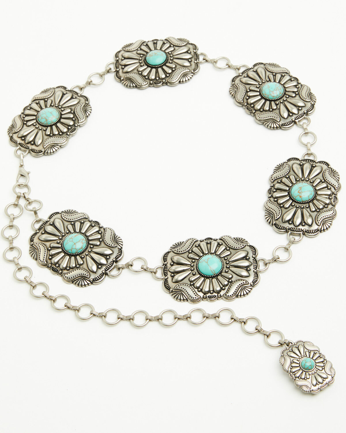 Image #3 - Shyanne Women's Thalia Turquoise Concho Chain Belt, Silver, hi-res
