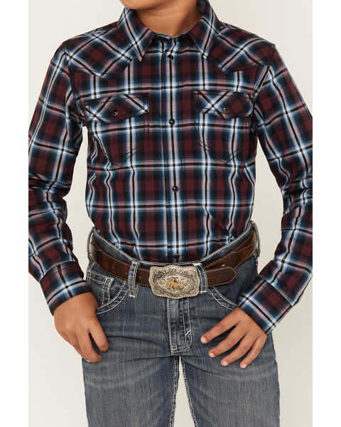 Cody James Boys' Plaid Print Long Sleeve Snap Western Shirt, Red, hi-res
