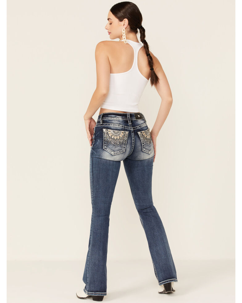 Miss Me Women's Dark Wash Sunburst Non-Flap Bootcut Jeans, Dark Blue, hi-res