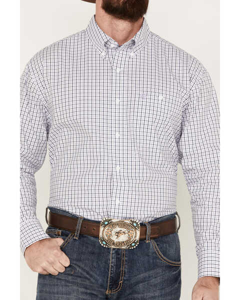 Image #3 - George Strait by Wrangler Men's Plaid Print Button Down Long Sleeve Western Shirt, Light Purple, hi-res