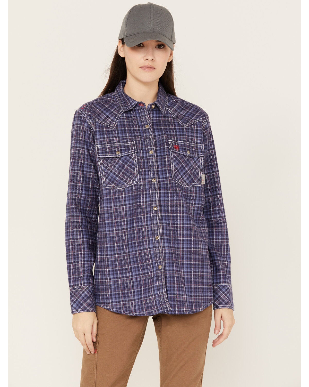Ariat Women's Tillie FR Long Sleeve Plaid Print Snap Work Shirt, Blue, hi-res