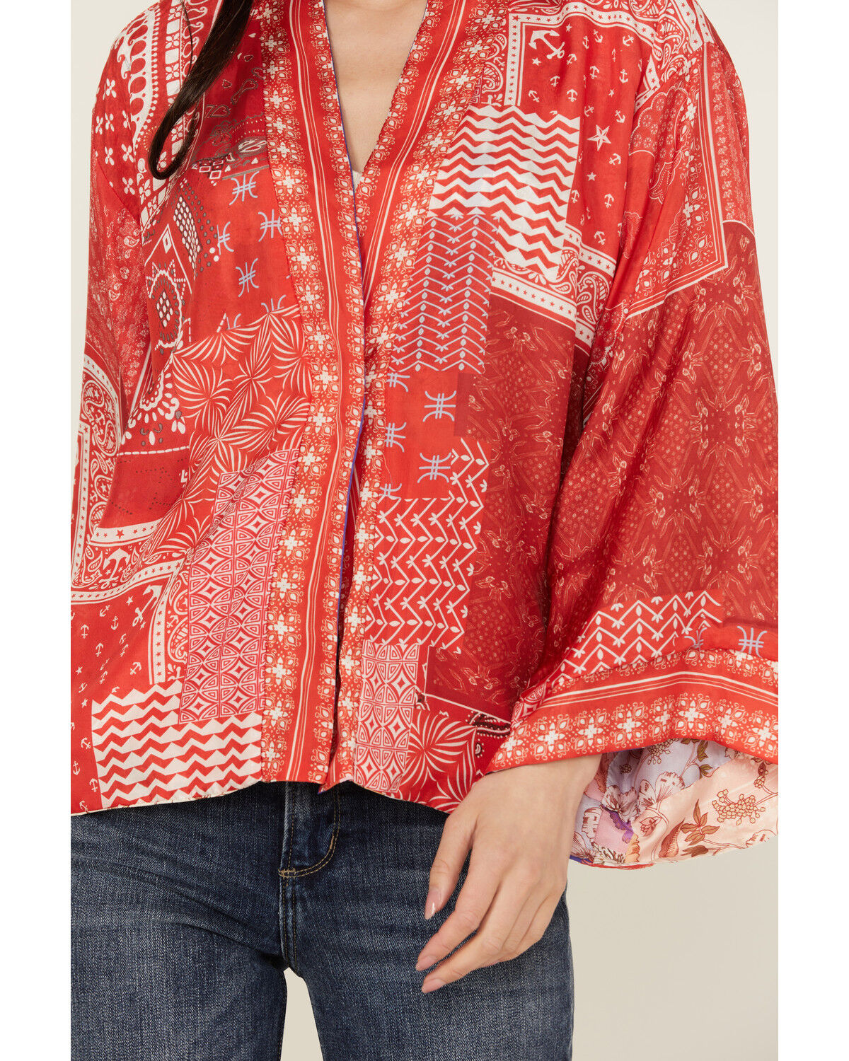Image #2 - Johnny Was Women's Cosmo Nana Reversible Patchwork Floral Print & Paisley Bandana Kimono, Multi, hi-res