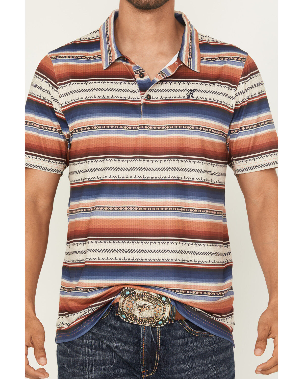Image #3 - Hooey Men's San Juan Serape Stripe Print Short Sleeve Button-Down Polo Shirt, Multi, hi-res
