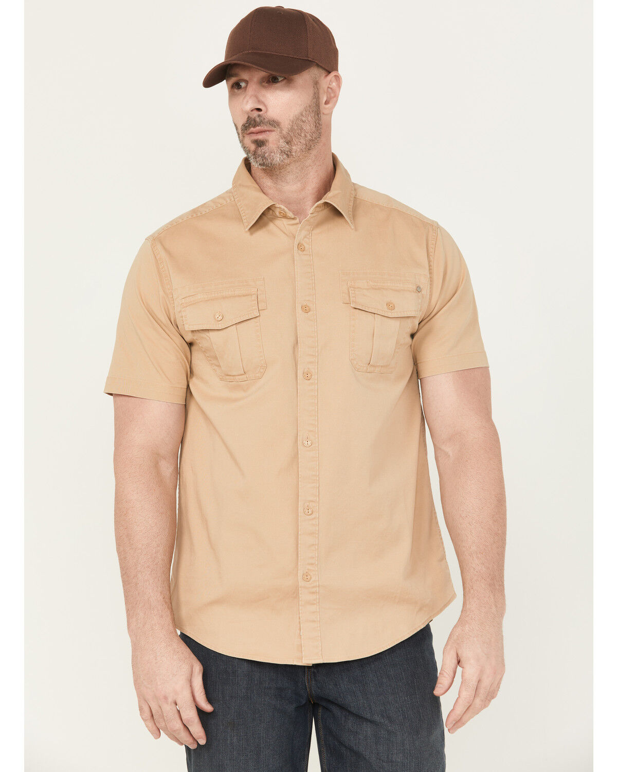 Image #1 - Thorogood Men's Stretch Utility Short Sleeve Button-Down Work Shirt, Khaki, hi-res