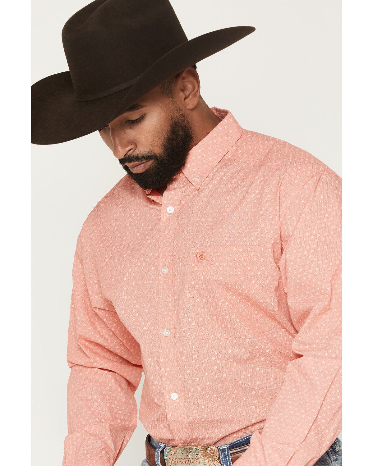 Image #2 - Ariat Men's Jerry Speckled Print Long Sleeve Button-Down Western Shirt, Coral, hi-res