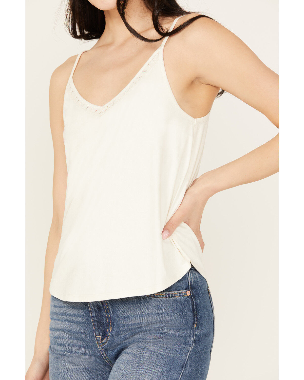 Image #3 - Shyanne Women's Crochet Lace Faux Suede Cami Top, Ivory, hi-res