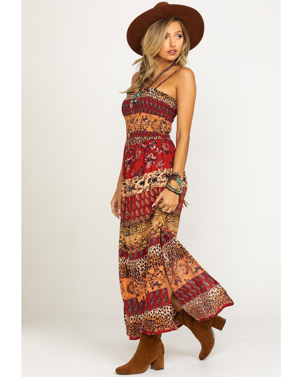 smocked bodice maxi dress