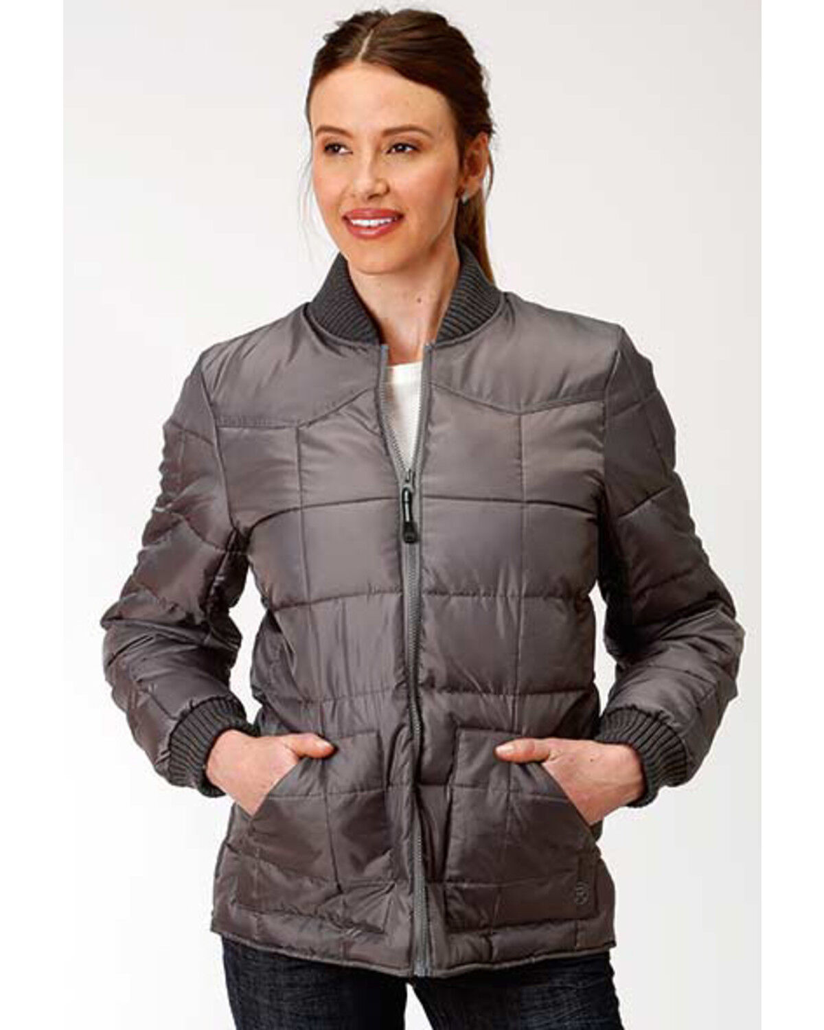 Image #1 - Roper Women's Gray Poly Quilted Jacket, Grey, hi-res