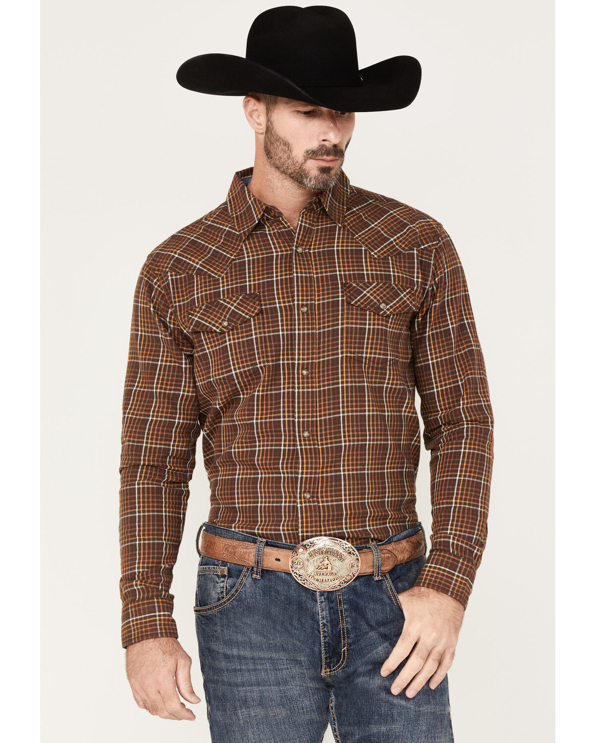 Image #1 - Cody James Men's Rusty Nail Small Plaid Print Long Sleeve Snap Western Flannel Shirt - Big & Tall, , hi-res