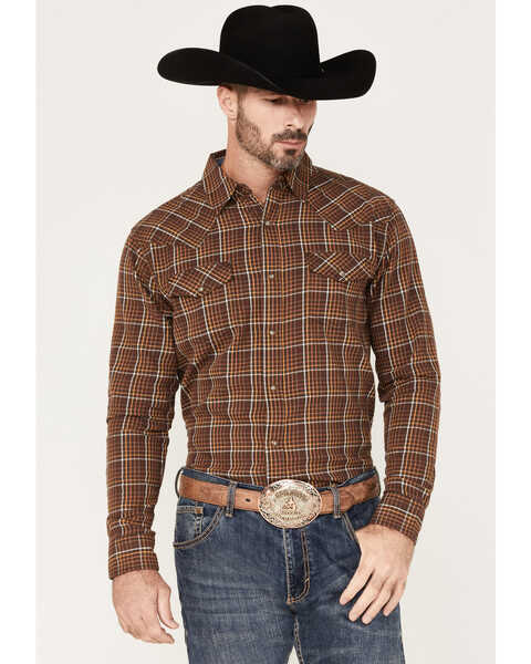 Cody James Men's Rusty Nail Small Plaid Snap Western Flannel Shirt - Big & Tall , Rust Copper, hi-res