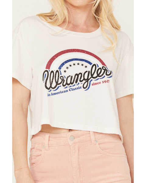 Image #3 - Wrangler Women's Cropped Short Sleeve Logo Graphic Tee, White, hi-res