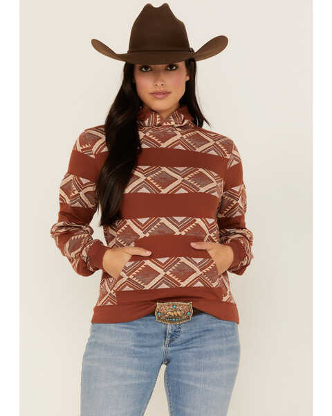 RANK 45® Women's Southwestern Striped Hoodie, Rust Copper, hi-res