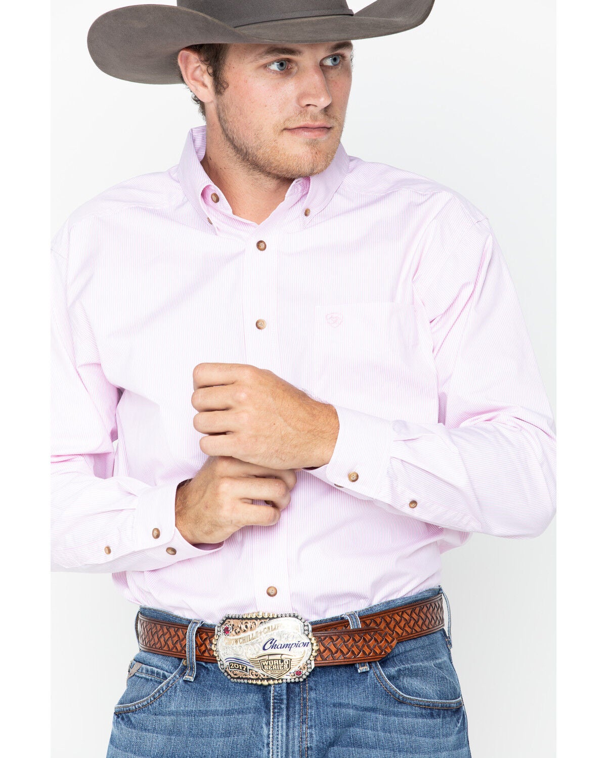 Ariat Men's Pink Dayne Mini Striped Long Sleeve Shirt - Big & Tall, Pink, hi-res
