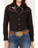 Image #3 - Ely Walker Women's Floral Embroidered Long Sleeve Snap Western Shirt, Black, hi-res