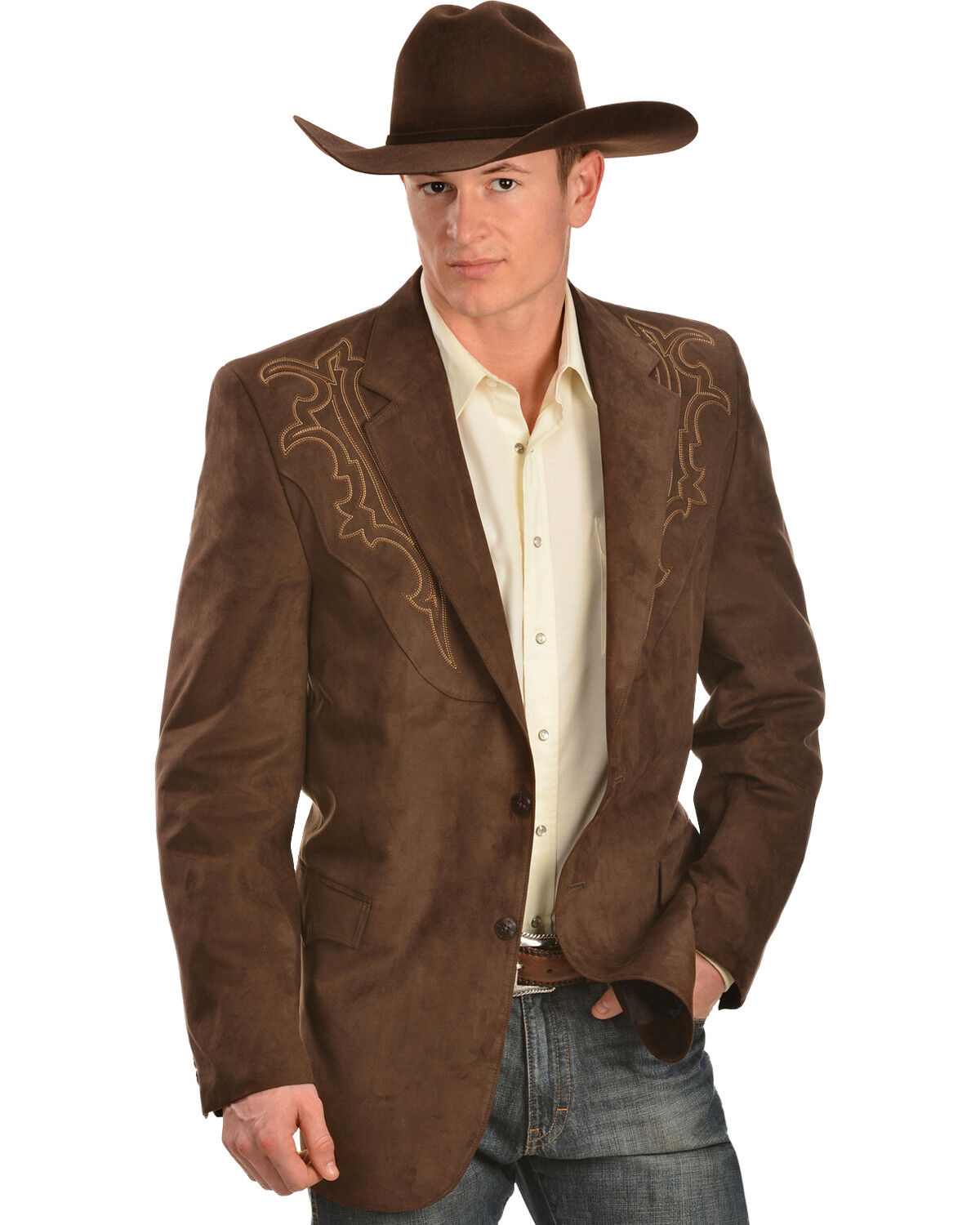 Image #2 - Circle S Men's Embroidered Micro-Suede Sportcoat, Chestnut, hi-res