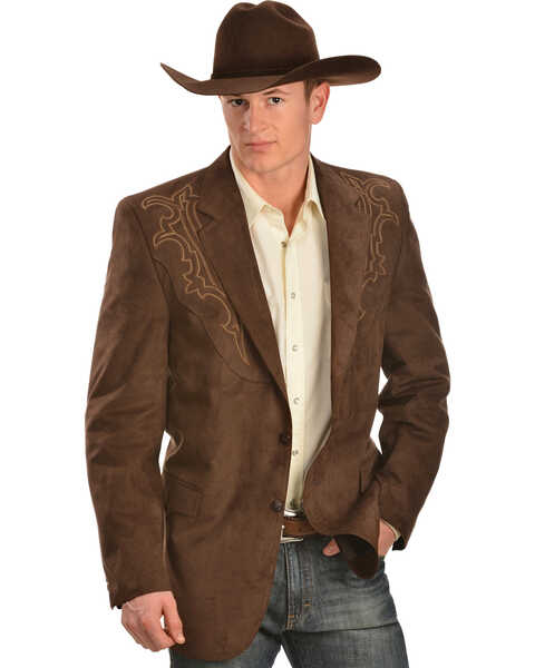 Image #2 - Circle S Men's Embroidered Micro-Suede Sportcoat , Chestnut, hi-res