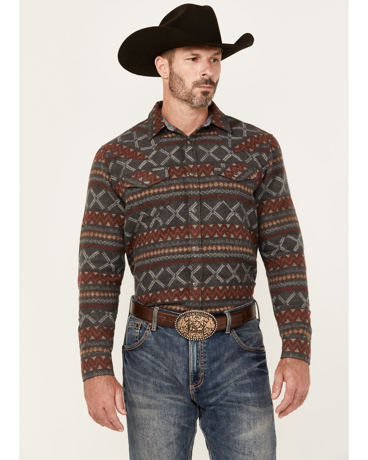 Image #1 - Cody James Men's Stand Tall Southwestern Print Long Sleeve Snap Western Shirt - Big, Grey, hi-res