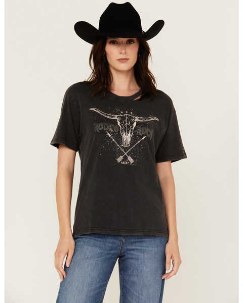 Ariat Women's Rock N' Rodeo Embellished Short Sleeve Graphic Tee, Charcoal, hi-res