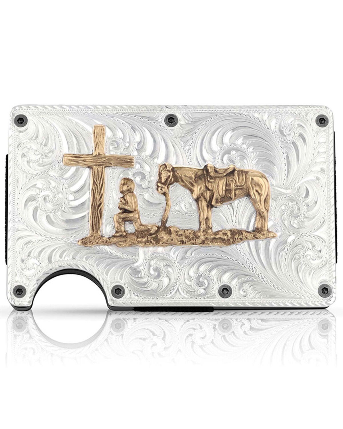Montana Silversmiths Men's Credit Card & Cash Case With Praying Cowboy, Multi, hi-res