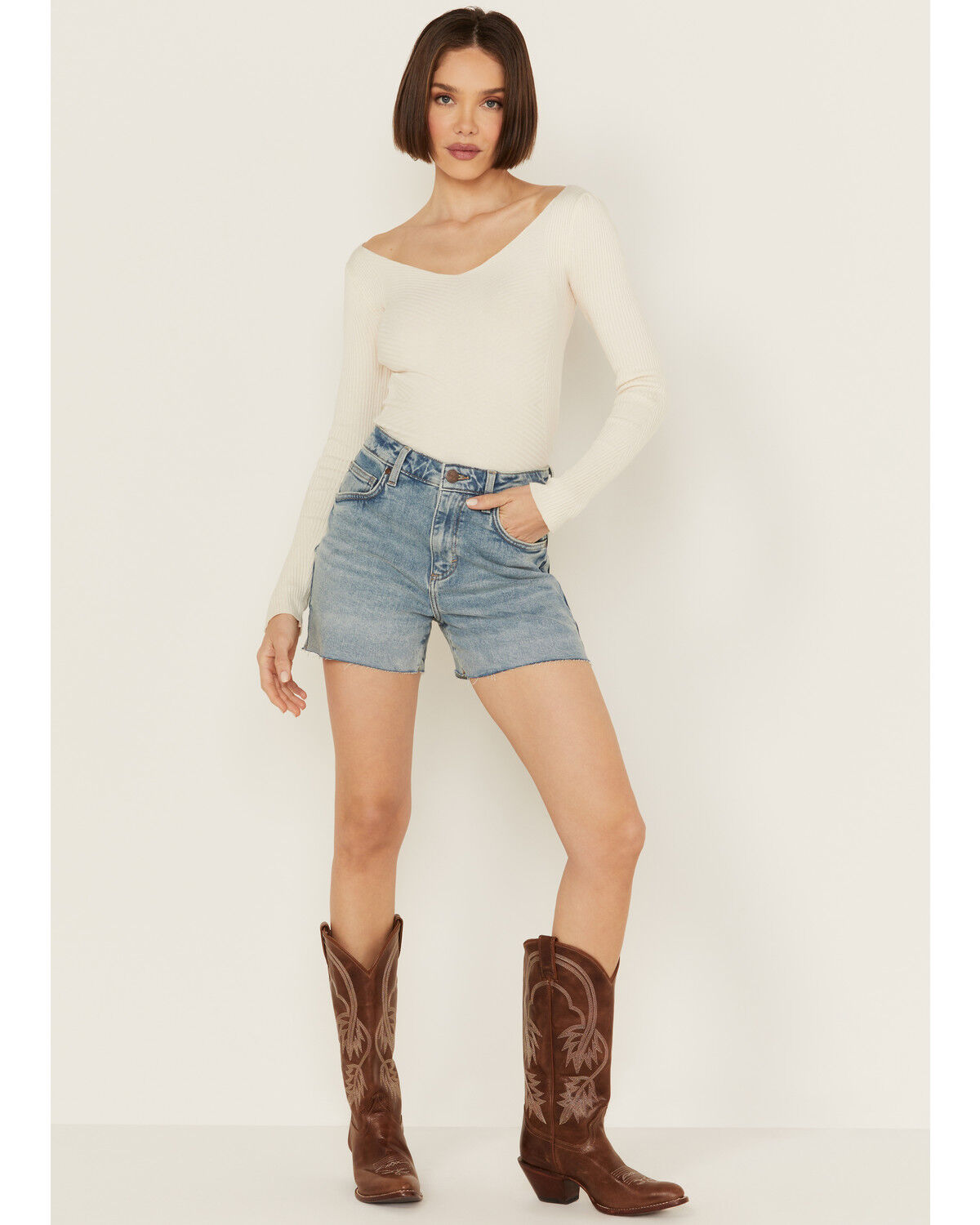 Image #1 - Wrangler Retro Women's Light Wash Bailey High Rise Cutoff Denim Shorts, Light Wash, hi-res