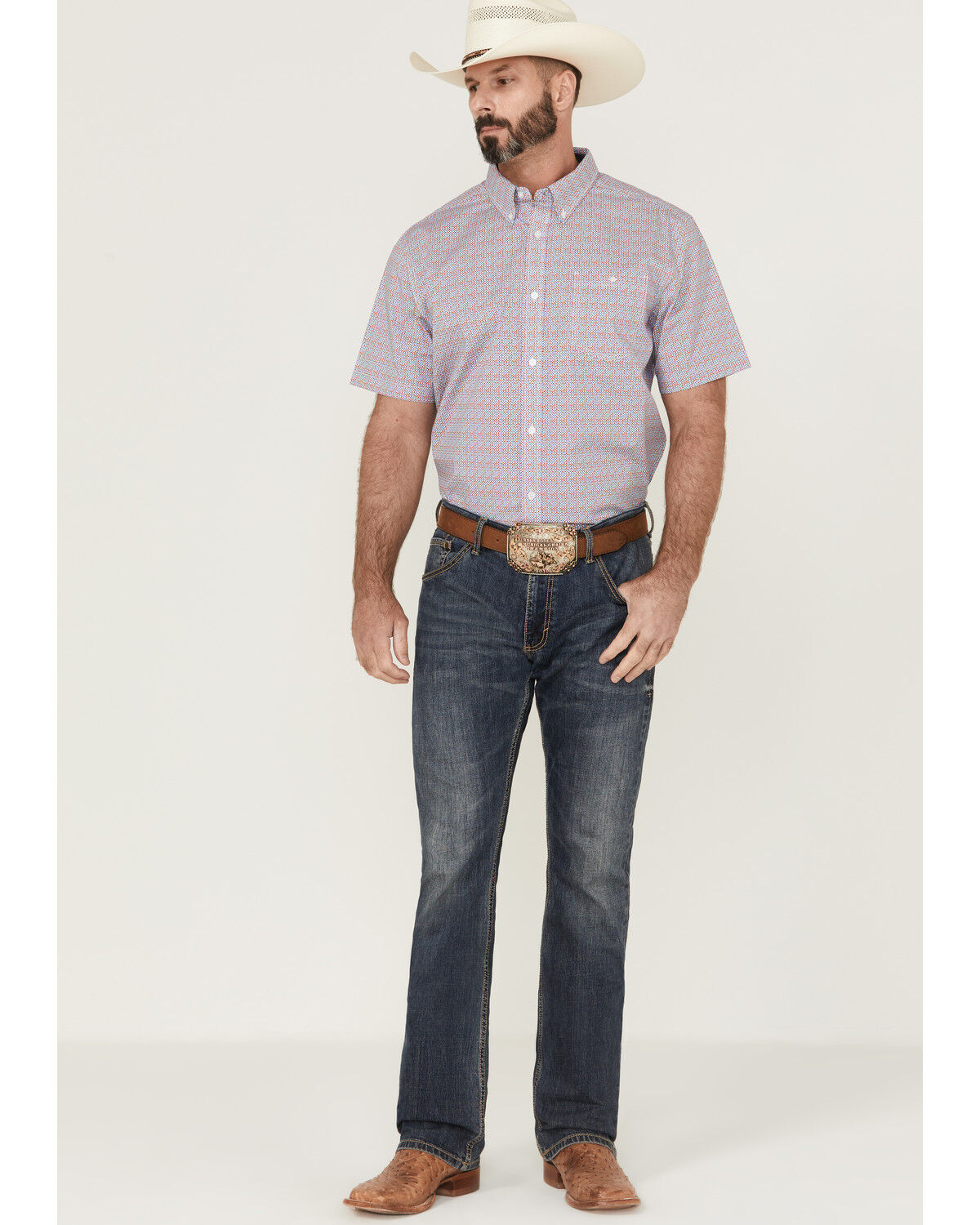 Image #2 - RANK 45® Men's Dude Ranch Geo Button-Down Western Shirt, Blue, hi-res
