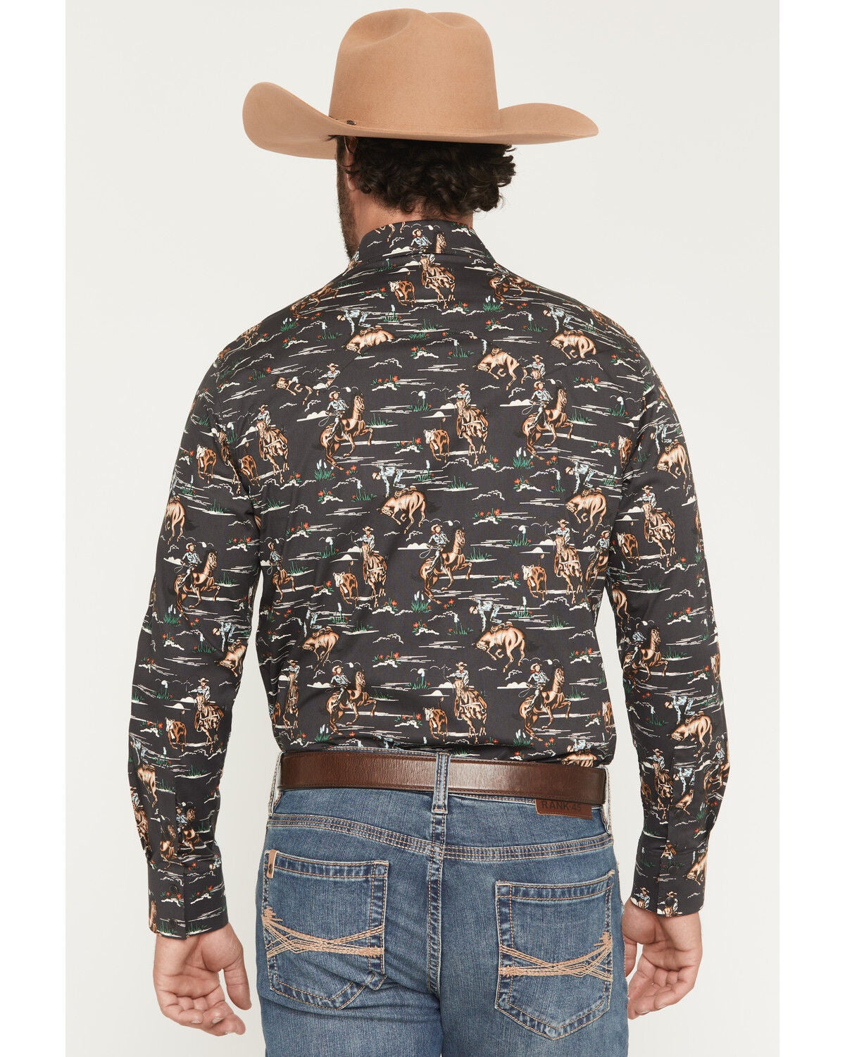 Image #4 - Rock & Roll Denim Men's Vintage Conversational Print Long Sleeve Snap Western Shirt, Charcoal, hi-res