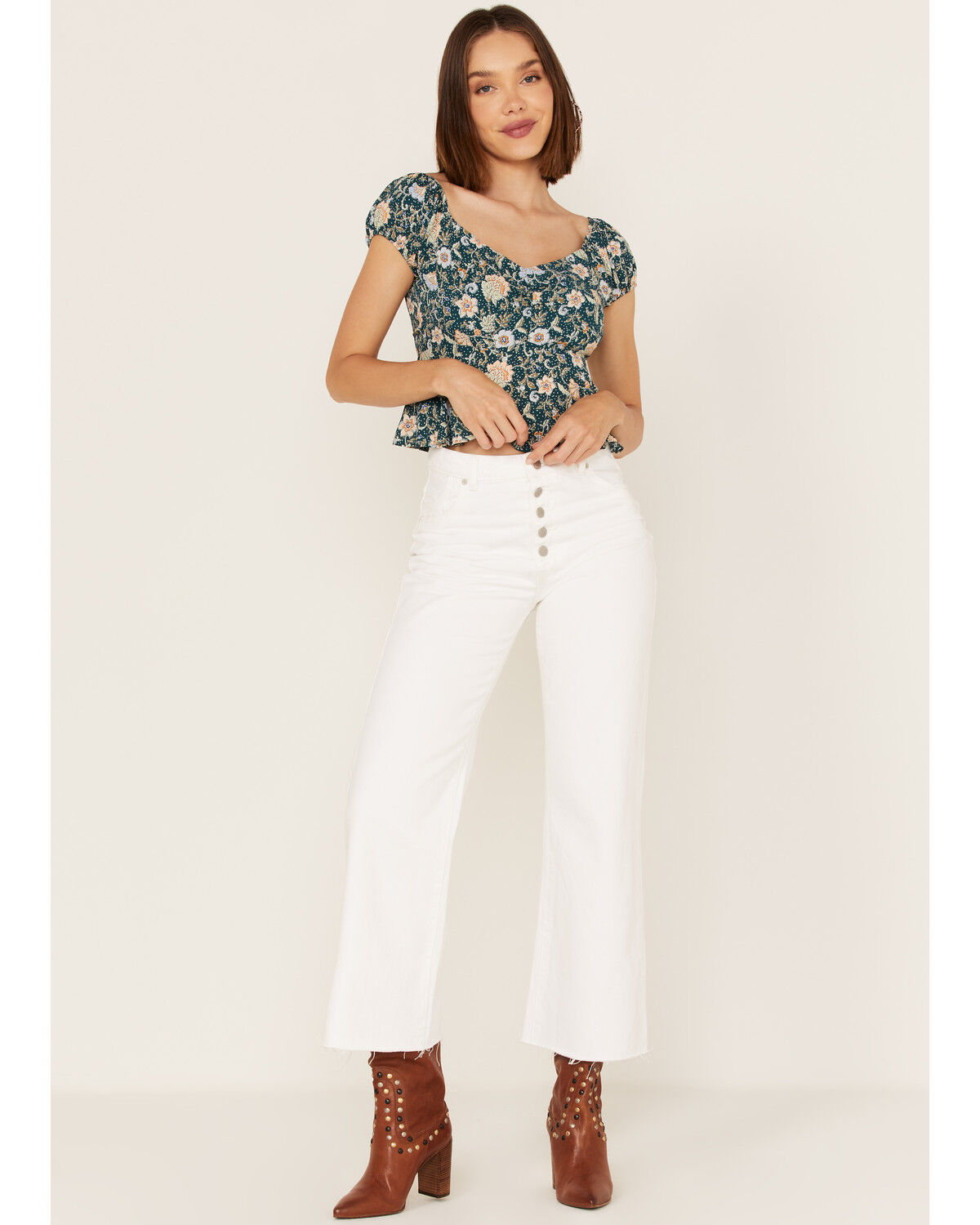 Image #2 - Shyanne Women's Floral Print Flounce Top, Deep Teal, hi-res