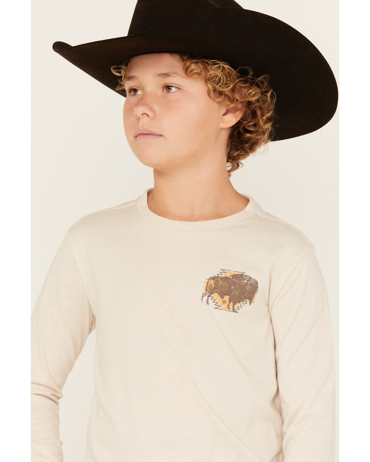 Image #2 - Rock & Roll Denim Boys' Buffalo Print Long Sleeve Graphic T-Shirt, Cream, hi-res