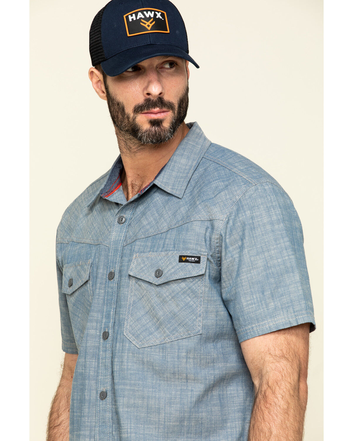 Image #4 - Hawx Men's Rancho Chambray Solid Short Sleeve Work Shirt, Blue, hi-res