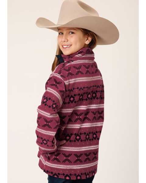 Image #2 - Roper Girls' Striped Print Micro Fleece Pullover, Red, hi-res