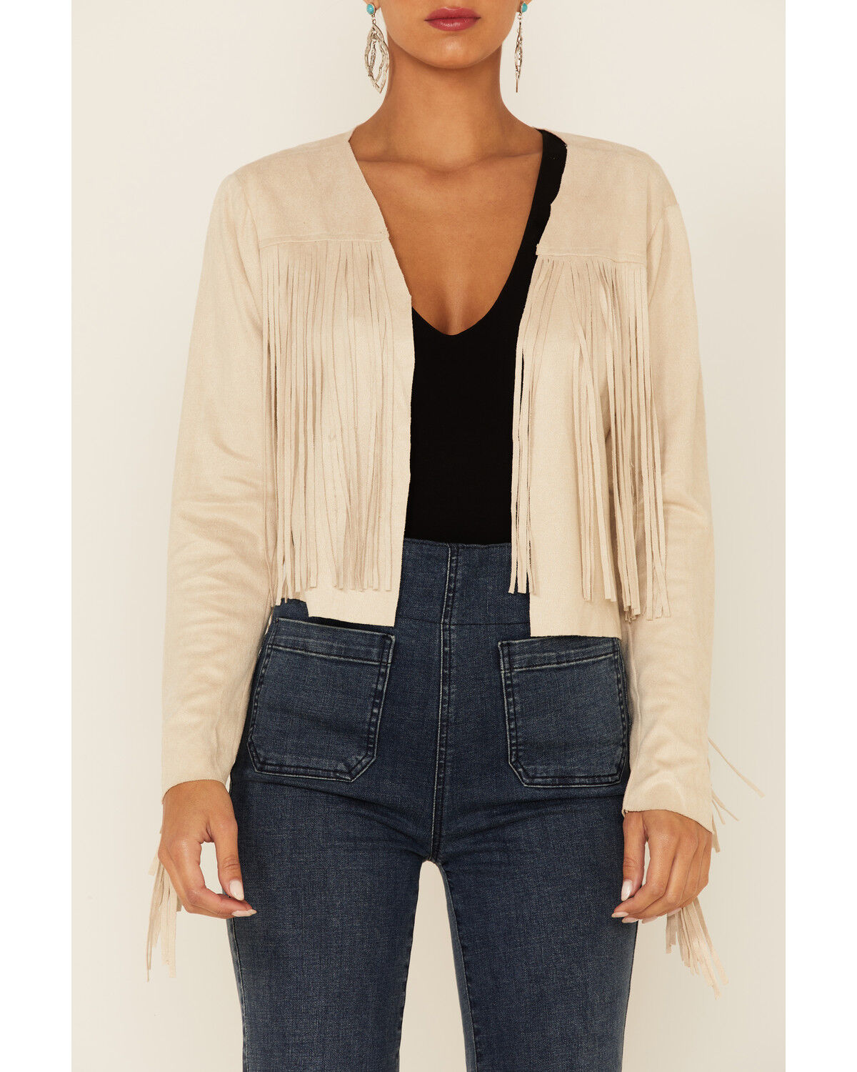 Image #3 - Vocal Women's Faux Suede Western Fringe Jacket, Natural, hi-res