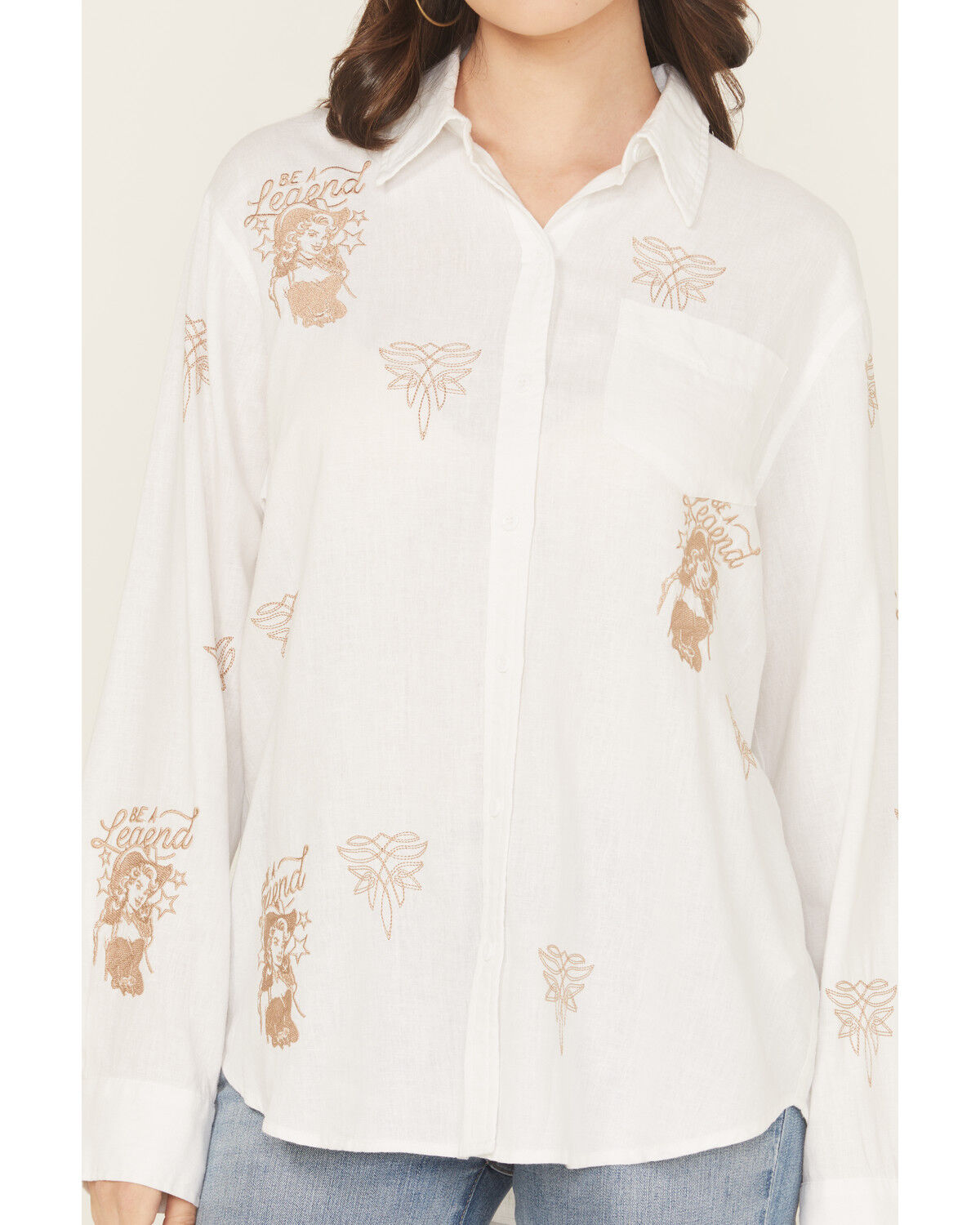 Image #3 - Blue B Women's Western Embroidered Long Sleeve Button-Down Western Shirt, Off White, hi-res