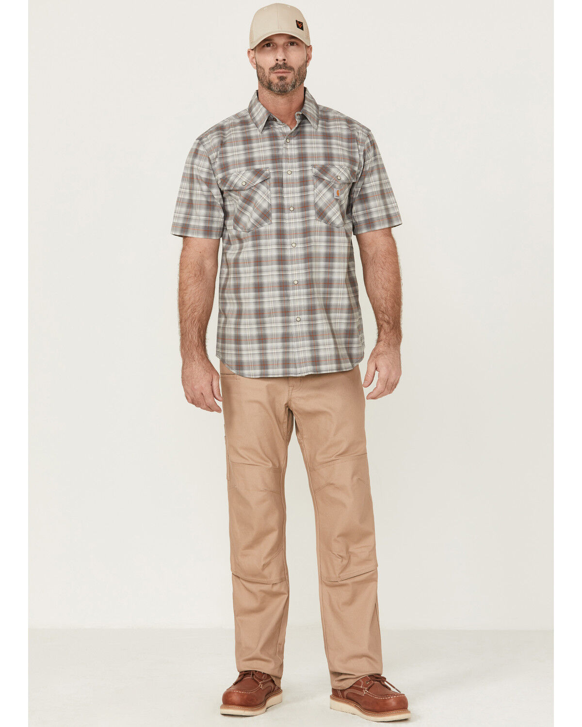 Image #2 - Carhartt Men's Rugged Flex® Steel Plaid Print Relaxed Short Sleeve Snap Western Shirt, Steel, hi-res