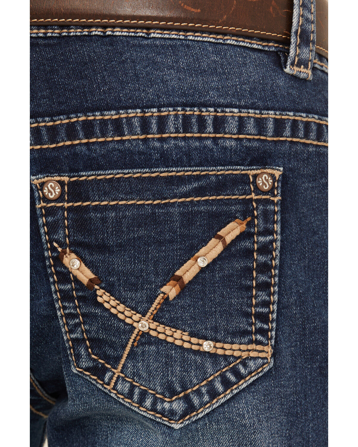 Image #4 - Shyanne Girls' Dark Wash Arrow Embroidered Stretch Bootcut Jeans, Blue, hi-res