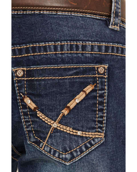 Image #4 - Shyanne Girls' Dark Wash Arrow Embroidered Stretch Bootcut Jeans , Blue, hi-res