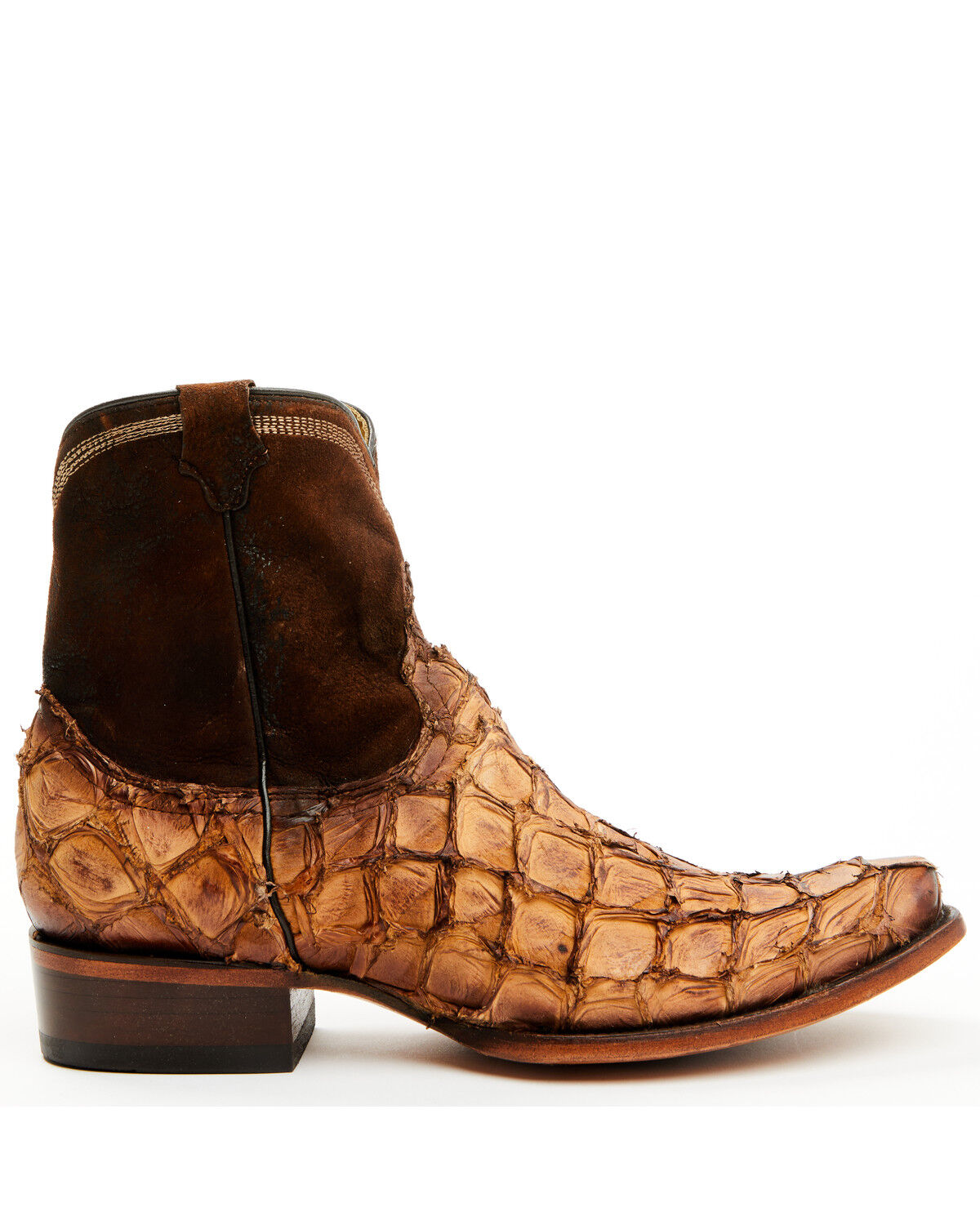 Image #2 - Corral Men's Exotic Pirarucu Western Ankle Boots - Snip Toe, Cognac, hi-res