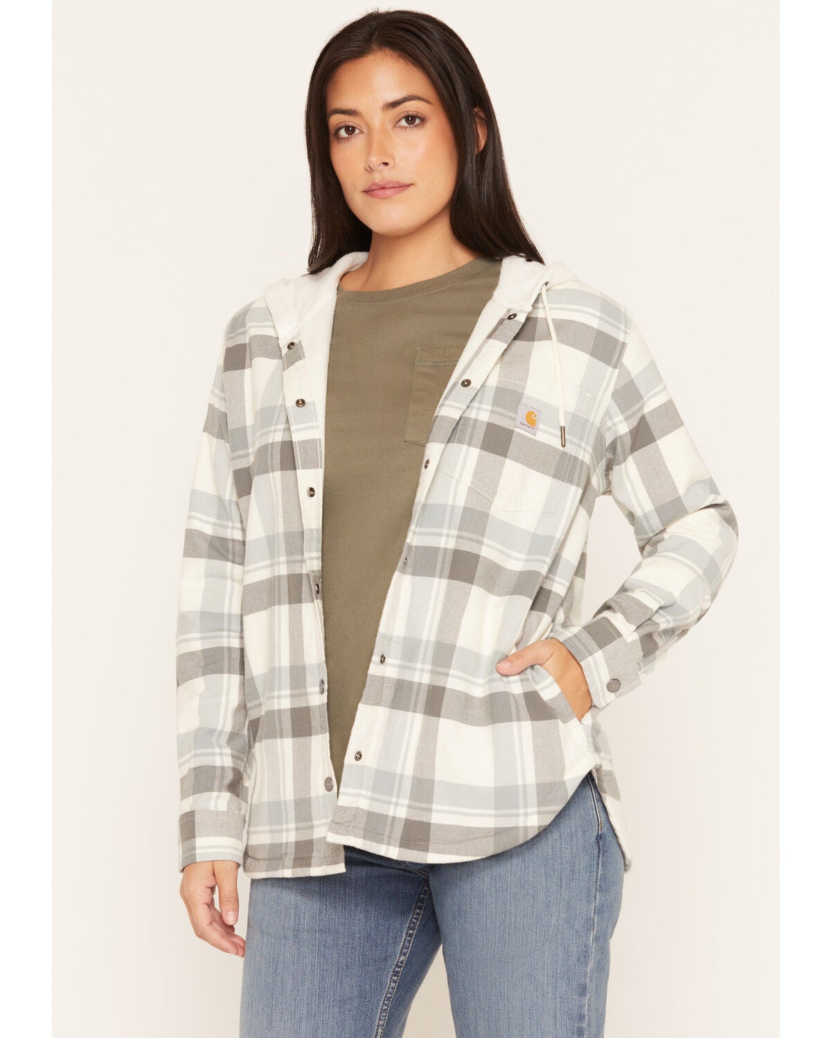 Image #1 - Carhartt Women's Rugged Flex Hamilton Plaid Print Shirt Jacket, Blue, hi-res