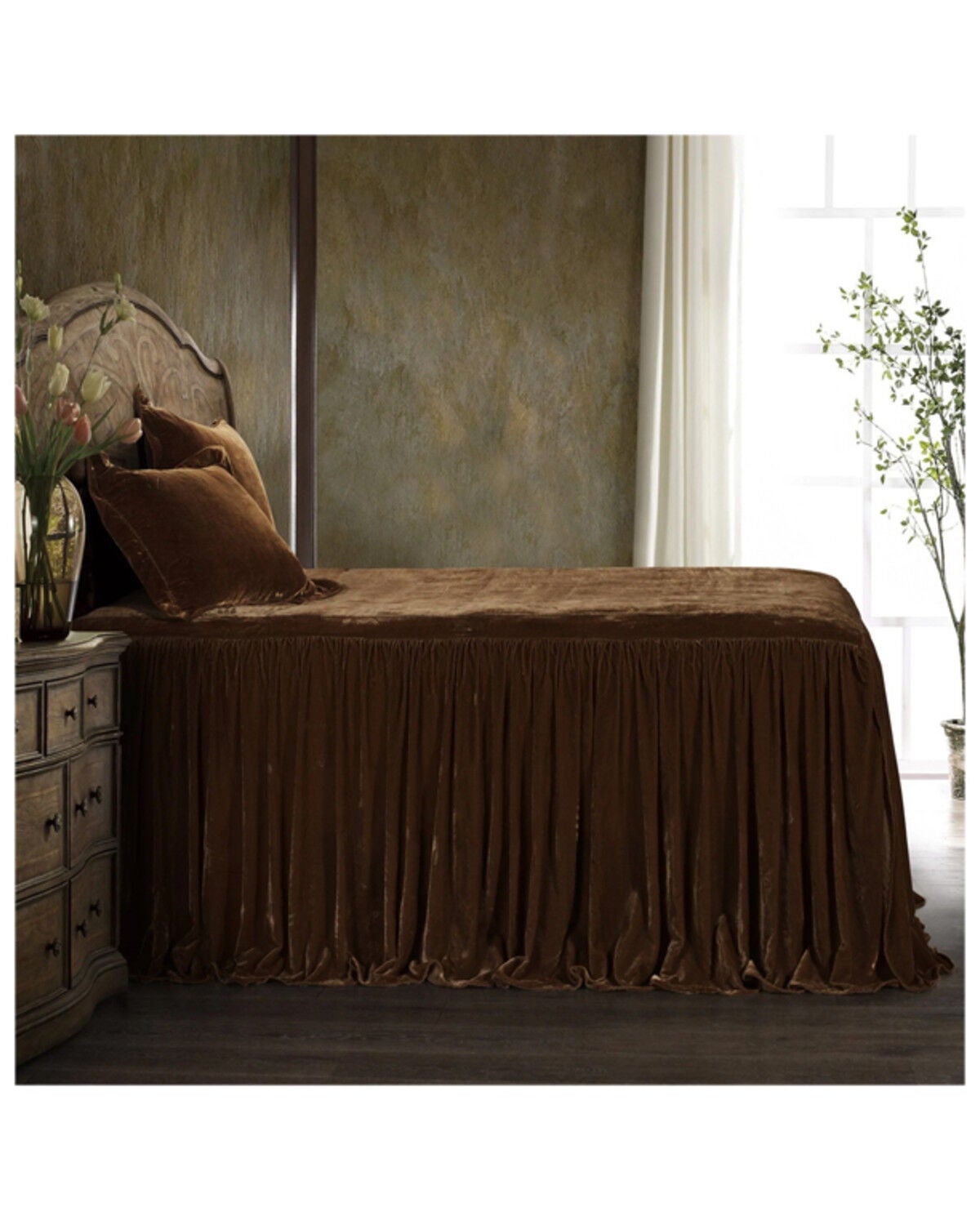 HiEnd Accents Copper Stella Faux Silk & Velvet King 3-Piece Bedspread Set, Copper, hi-res