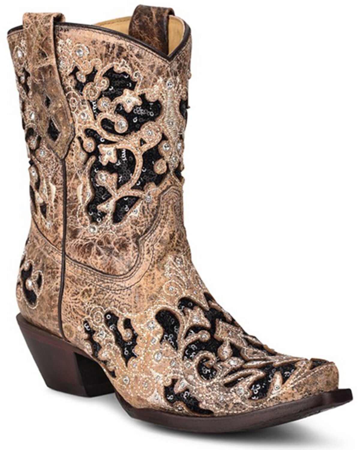 Corral Women's Brown Inlay Western Booties - Snip Toe, Brown, hi-res
