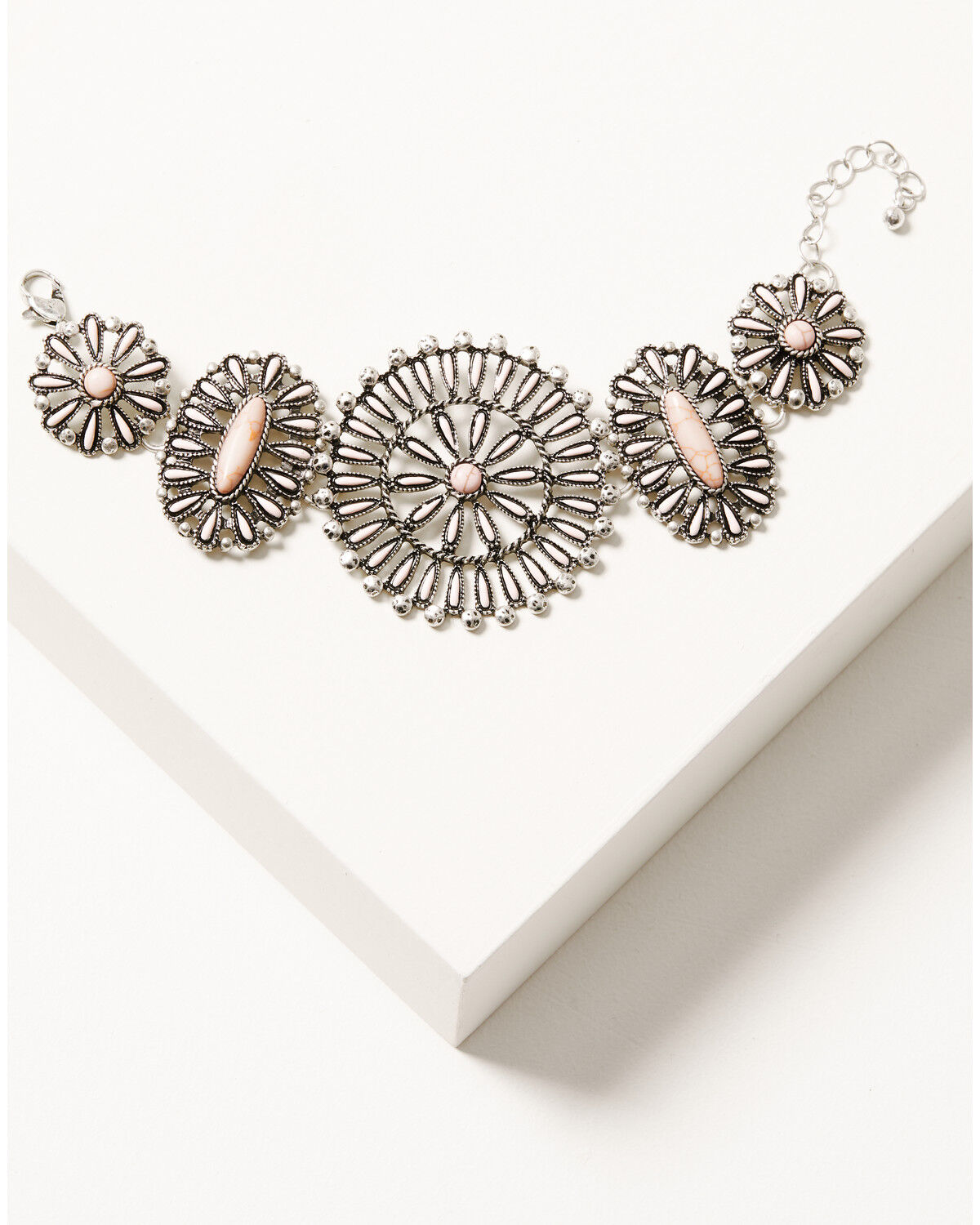 Image #1 - Shyanne Women's Pink Stone Concho Bracelet, Silver, hi-res