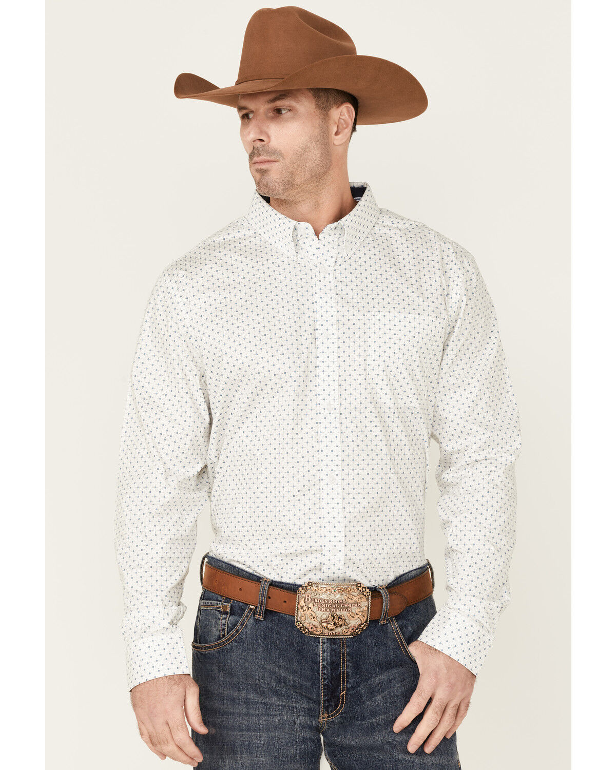 Image #1 - Cody James Core Men's Old Soul Mini Geo Print Long Sleeve Button-Down Western Shirt, White, hi-res