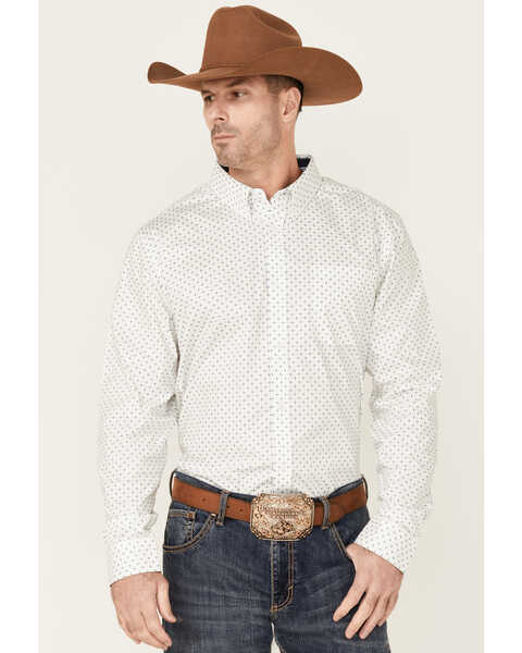 Image #1 - Cody James Core Men's Old Soul Mini Geo Print Long Sleeve Button-Down Western Shirt , White, hi-res