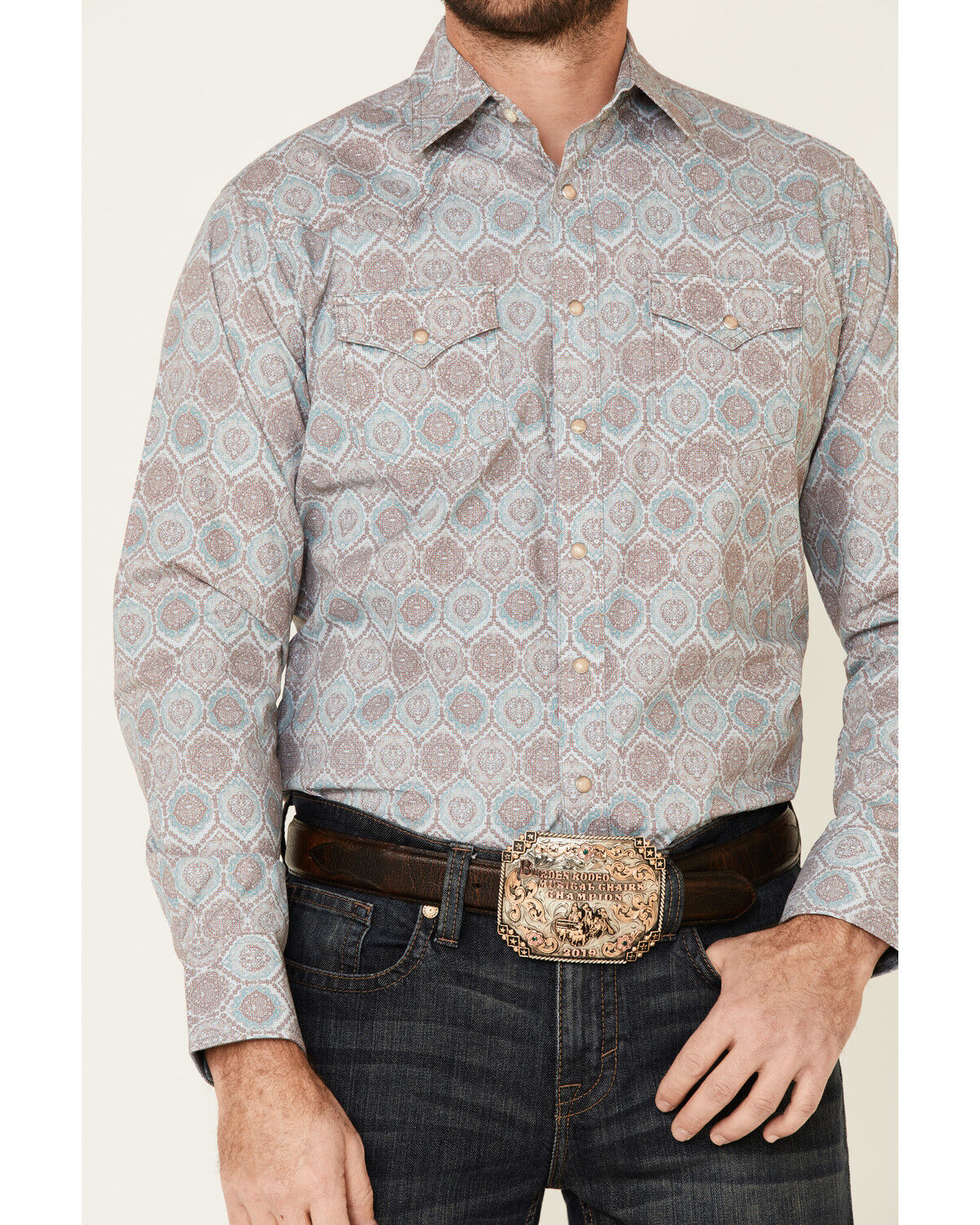 Image #3 - Wrangler Retro Men's Large Medallion Geo Print Long Sleeve Western Shirt, , hi-res