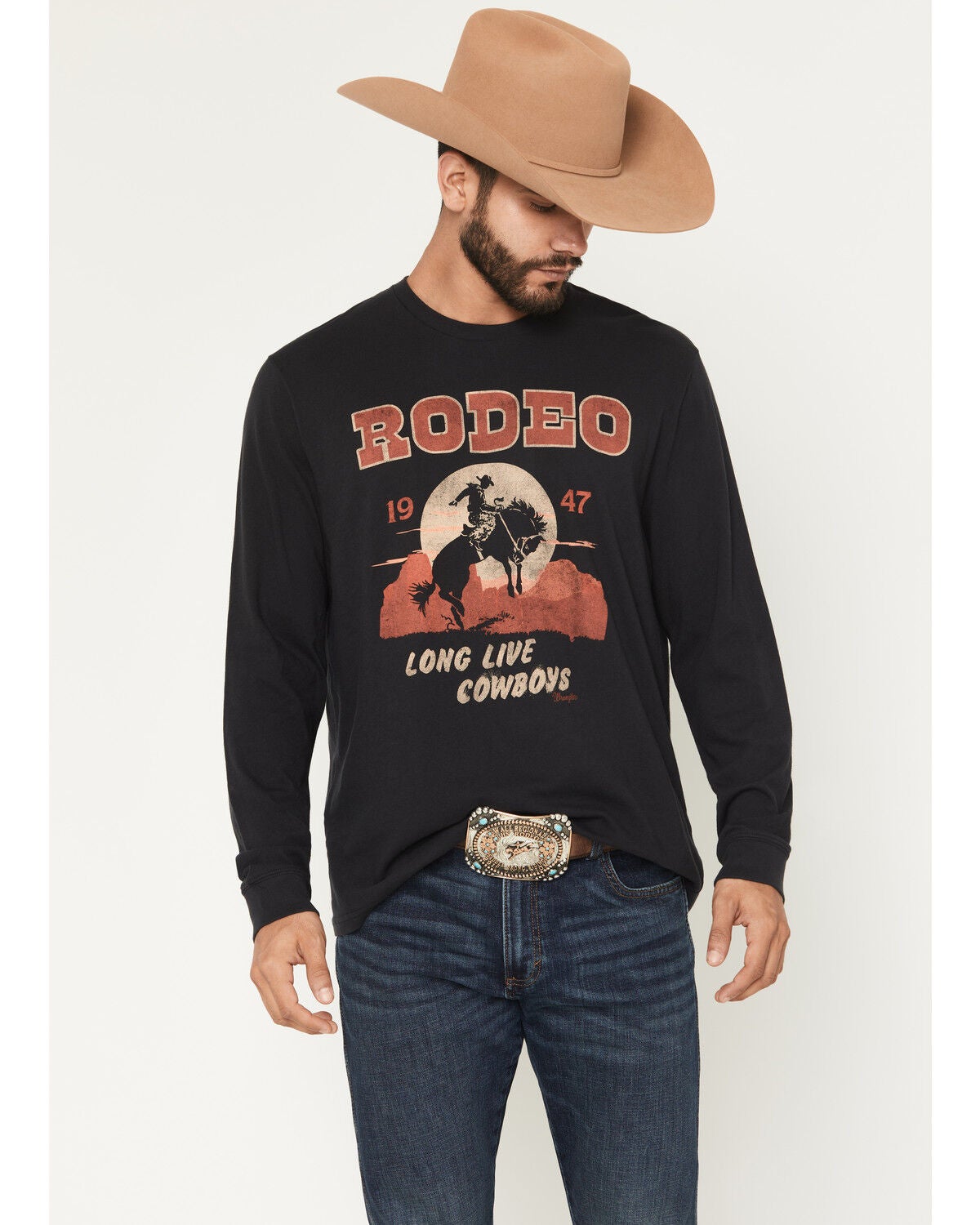 Image #1 - Wrangler Men's Rodeo Long Sleeve Graphic T-Shirt, Black, hi-res