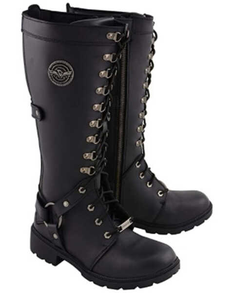 Image #1 - Milwaukee Leather Women’s Jane Combat Style Harness Motorcycle Boots - Round Toe, Black, hi-res