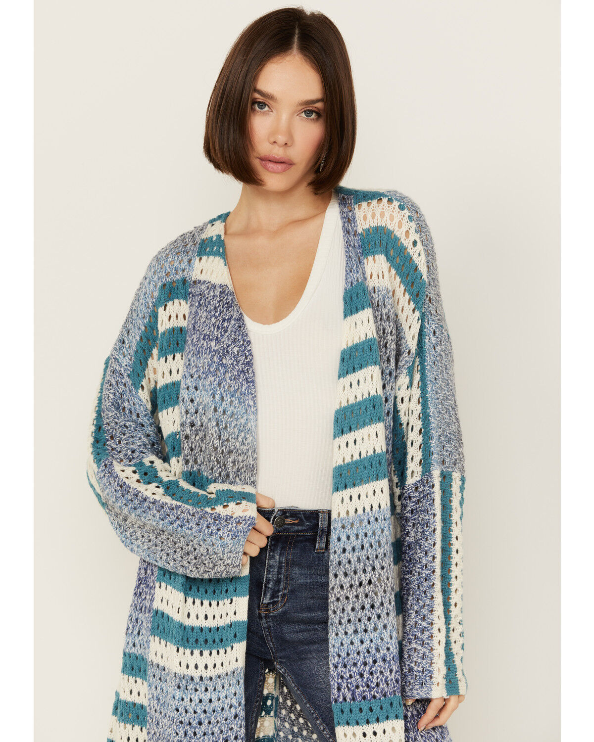 Image #3 - Revel Women's Striped Duster Cardigan, Blue, hi-res