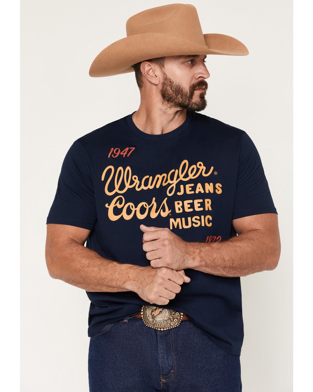 Image #1 - Wrangler X Coors Banquet Men's Logo Short Sleeve Graphic T-Shirt, Navy, hi-res