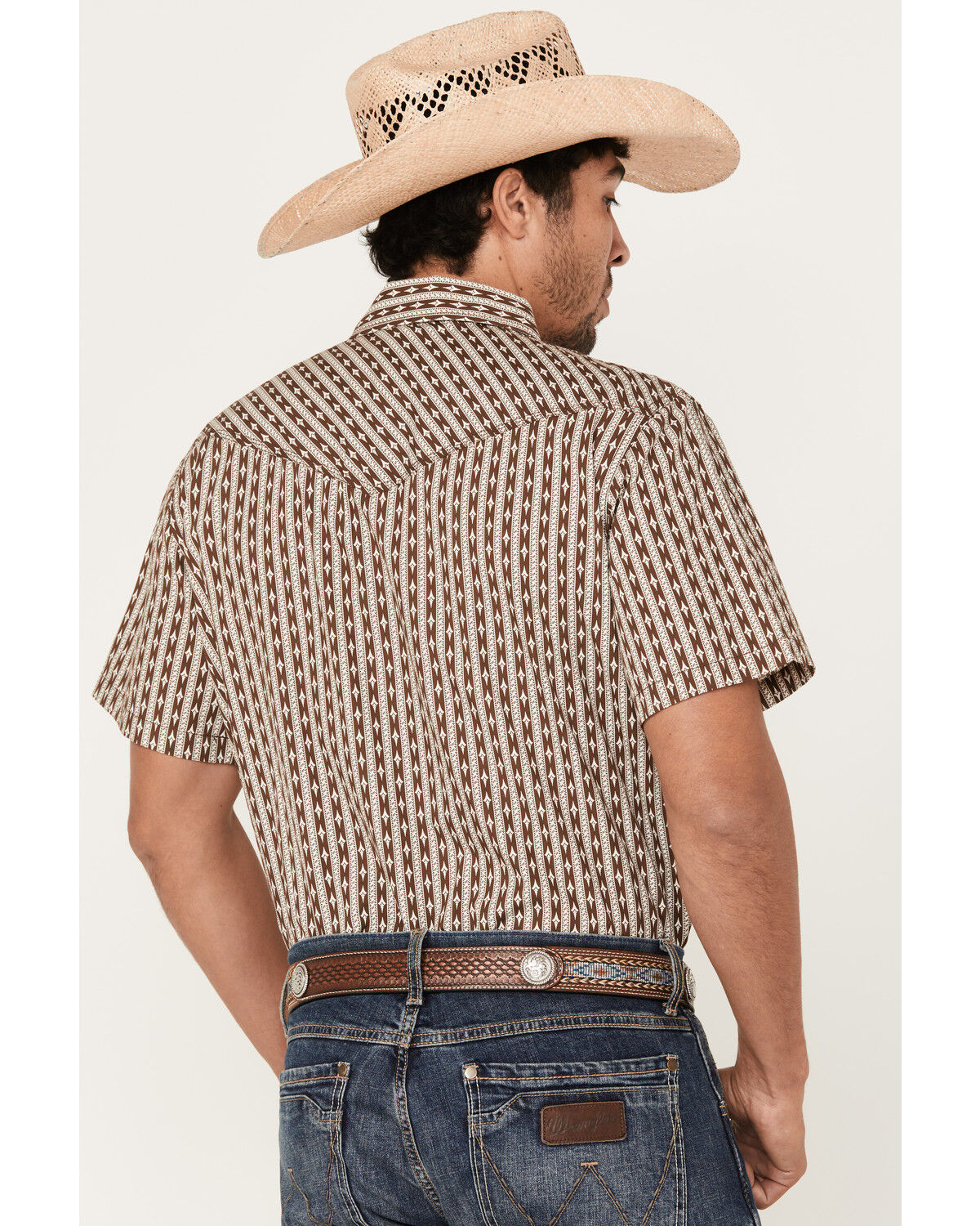 Image #4 - Moonshine Spirit Men's Diamond Striped Short Sleeve Snap Western Shirt, Ivory, hi-res