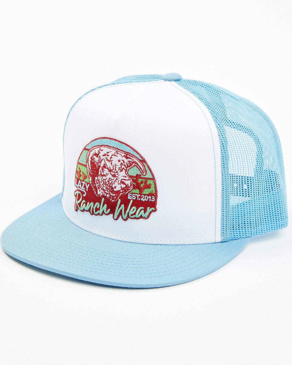 Image #1 - Lazy J Ranch Wear Men's Prickly Pear Logo Ball Cap, Blue/white, hi-res